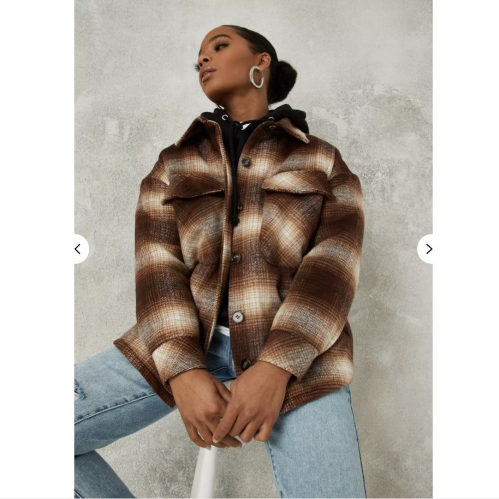 Petite Brown Plaid Shacket